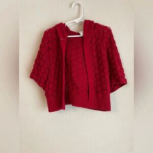 Genuine kids by Oshkosh toddler girls red knit poncho/ cardigan with hood 4T